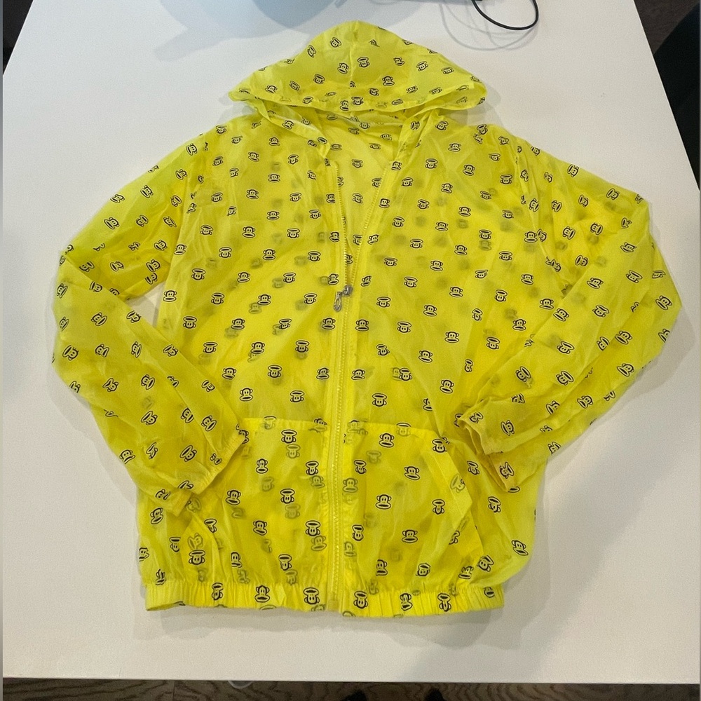 Vintage Y2K Paul Frank Neon Yellow Julius Monkey Hooded Windbreaker Size XS/S